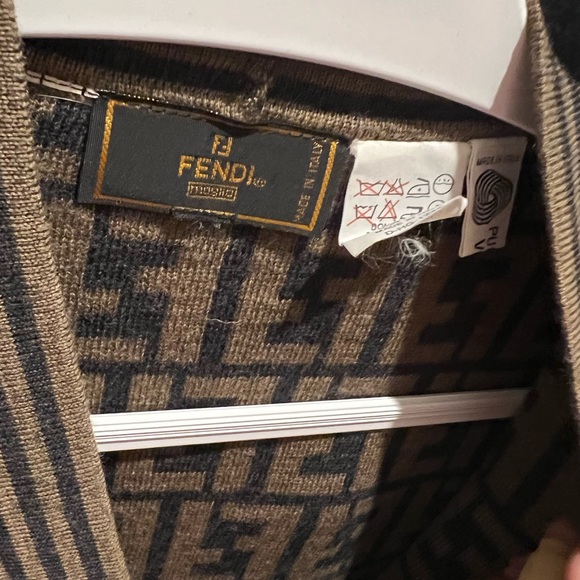 SOLD! FENDI Vintage Wool Zucca Monogram Logo Cardigan Brown - Picture 4 of 9